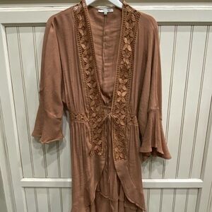 Love Tree Brown Kimono with Crochet Accents